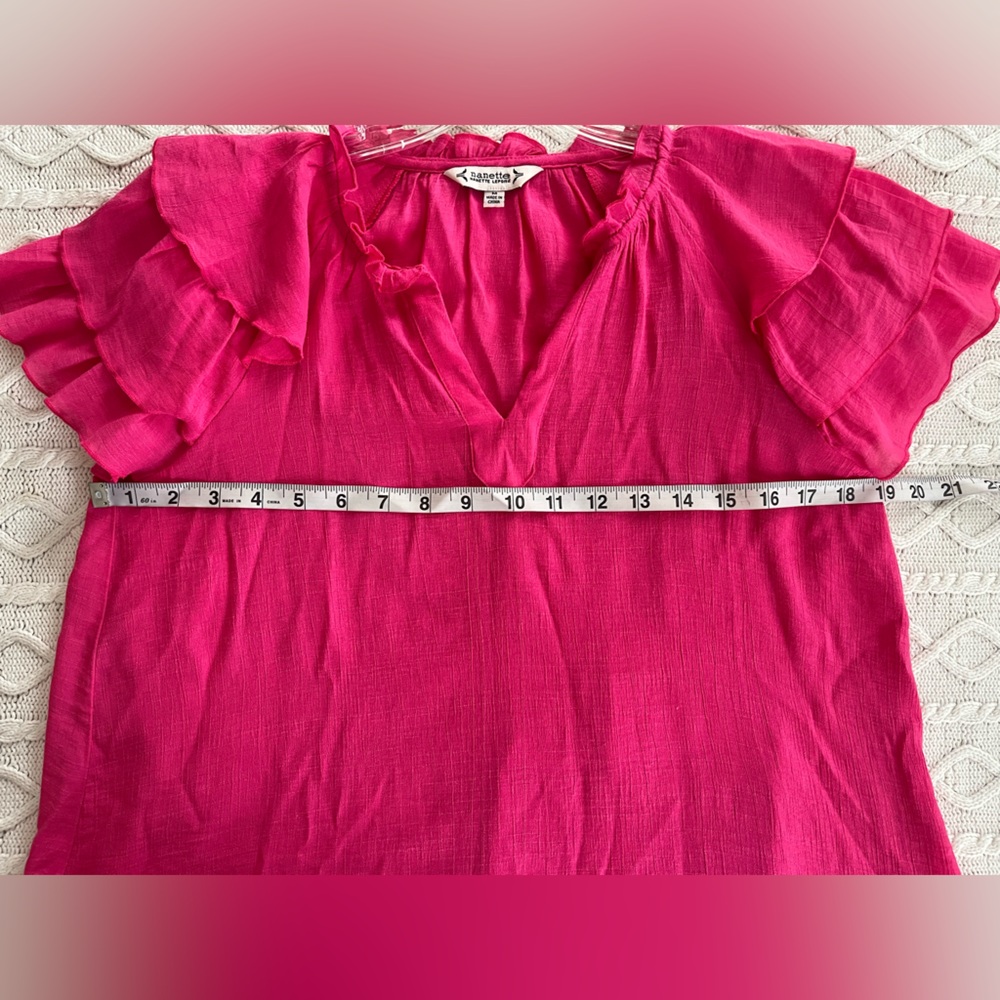 Nanette Lepore Fuchsia Ruffle Sleeve Blouse Women’s Size Medium - Picture 15 of 16